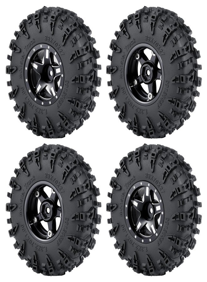 JGGZONE 4PCS 1.3" Beadlock Wheel Tires Set Aluminum 1.3inch 5-Spoke Beadlock Wheel Hub Wheel Rim 7mm Hex ＆ 70mm/2.76inch Rubber Crawler Tires for 1/18 1/24 RC Crawler Car SCX24 TRX4M (Black) - Image 1